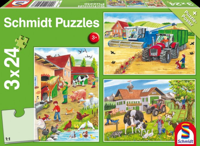 Otroška sestavljanka puzzle 3x24 delna Schmidt Kmetija
