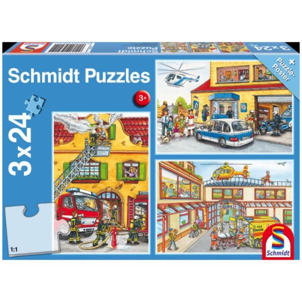 Otroška sestavljanka puzzle 3x24 delni Schmidt Gasilci