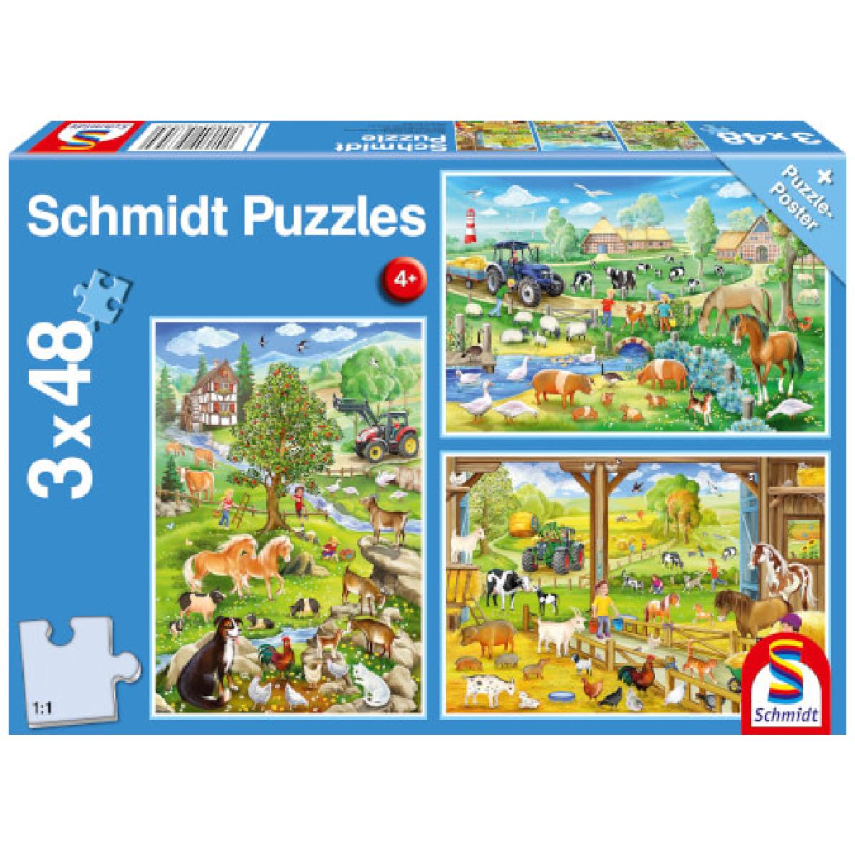 Otroška sestavljanka puzzle 3x48 delni Schmidt Kmetija
